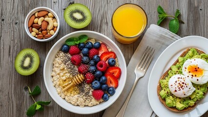 Healthy Breakfast with Fresh Fruits and Toast.