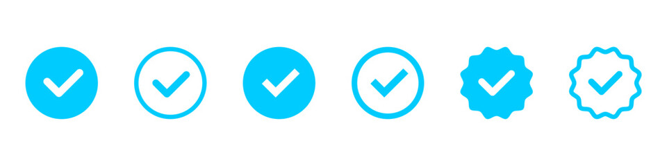 Collection of blue checkmark icons and verified badges