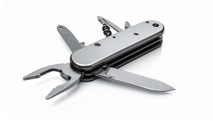 Metal Multi-Tool Pocket Knife with Fold-Out Blades, Corkscrew, Scissors, and Utility Attachments