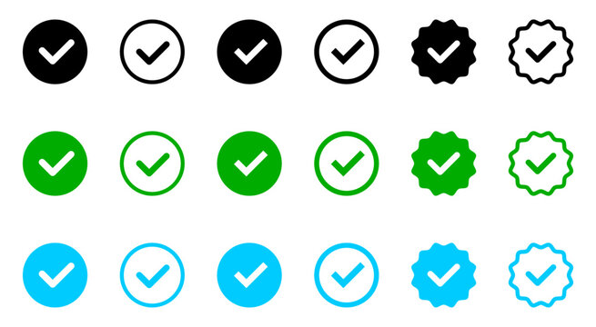 Collection of checkmark icons in various colors and styles