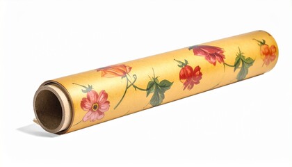Rolled-Up Floral Wallpaper with Cream Background and Pink, Red, Orange Flowers and Green Leaves