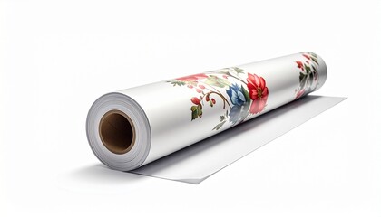 Rolled-Up Floral Wallpaper with Cream Background and Pink, Red, Orange Flowers and Green Leaves