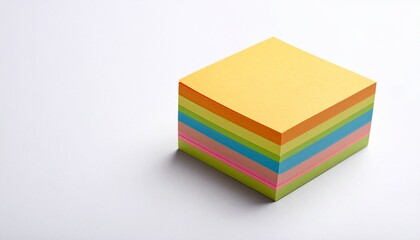 Stacked Cube of Multicolored Sticky Notes on White Surface with Repeating Rainbow Pattern