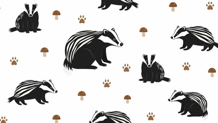 Obraz premium Black and White Badger Illustrations Pattern.
