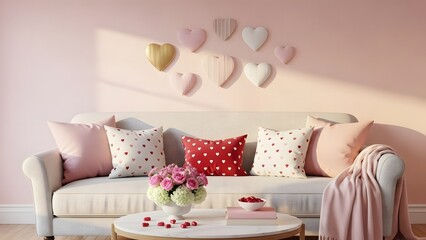 Cozy living room with pink and white decor