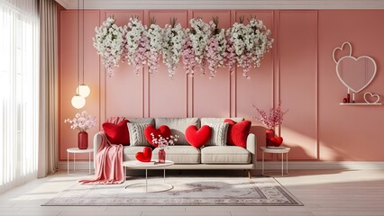 Romantic valentine's day living room interior design