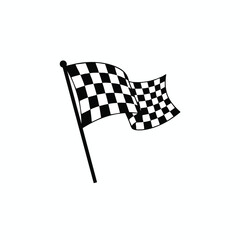 A checkered flag waves on a pole, rendered in black and white against a white background