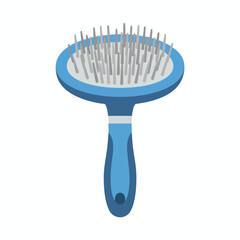 A blue pet grooming brush featuring bristles and a T-shaped handle, isolated