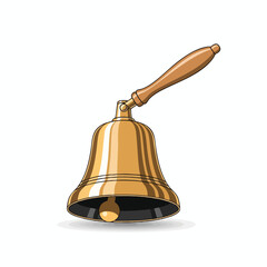 Golden hand bell illustration with a wooden handle, isolated on a white background