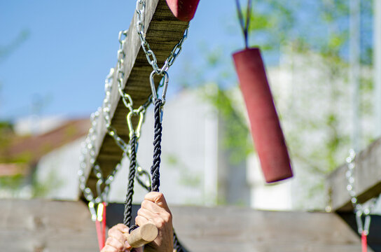Detail of a Fitness Challenge Element Concept of Strength, Perseverance, and Challenge