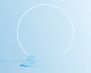 Minimalist composition featuring a white circle and abstract pedestal