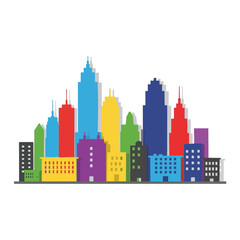 Obraz premium A colorful, minimalist skyline illustration of various buildings against a white background