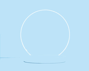Minimalist presentation with a white circular frame on a light blue background