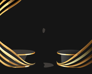 Elegant black background with golden ribbon accents and subtle light effects