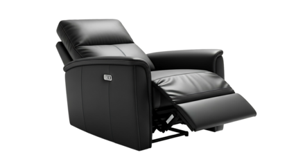 Modern Black Leather Recliner Chair Isolated on White Background.