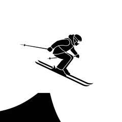Skier in mid air skiing down.