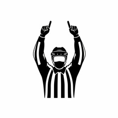 Referee pointing up with both hands.