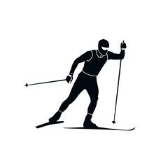 Skier in Motion on Snowy Slopes.