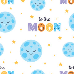 cartoon seamless pattern with moon