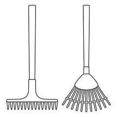 cartoon rakes in outline isolated
