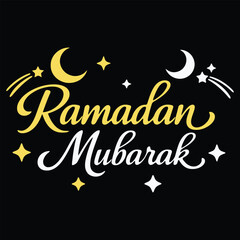Ramadan Mubarak Elegant Calligraphy with Crescent Moon and Stars