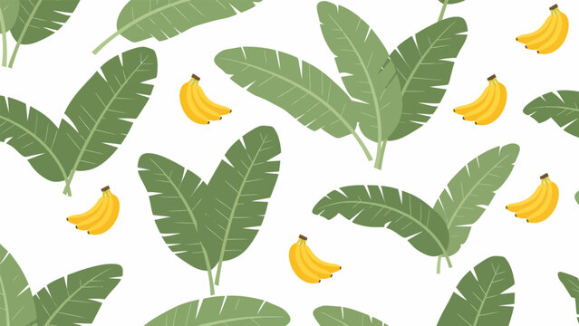 Green Banana Leaves and Yellow Bananas Pattern.