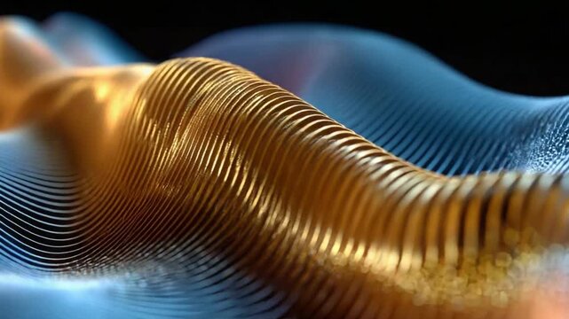 Golden Ripples: An artistic representation of flowing energy, with a mesmerizing interplay of golden and blue hues creating a sense of dynamic movement and abstract elegance.