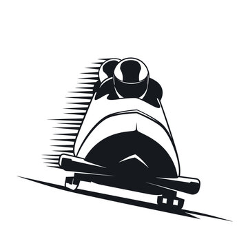 Bobsled Team Racing Down Ice Track.