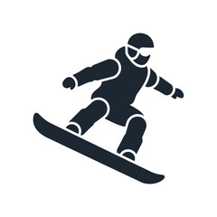 Snowboarder in motion on snowboard.