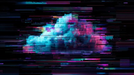 Glitched neon cloud icon representing cloud computing