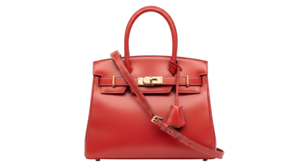 Red Leather Handbag with Shoulder Strap.