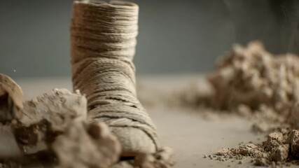Medium shot of a biodegradable foot cast crafted from plantbased fibers highlighting ecofriendly medical care and sustainable health solutions.
