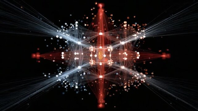 Abstract Data Network: An intricate network of interconnected data points, forming a mesmerizing pattern against a dark background, symbolizing the complex web of information and the digital age.