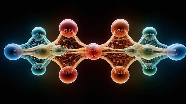 Molecular Symmetry and Structure: A vibrant and abstract representation of a molecular structure, revealing the beauty and complexity of its symmetrical arrangement and atomic bonds.
