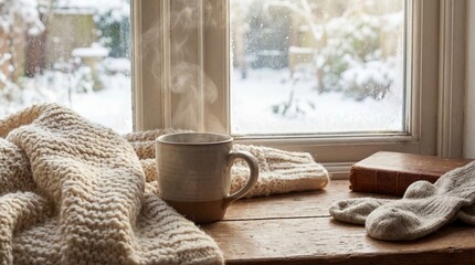 Cozy winter reading moment at home