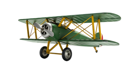 Vintage Green Biplane Model Isolated on White Background.