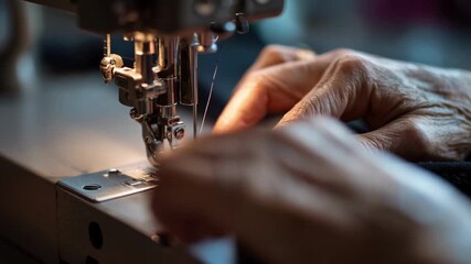 Closeup of hands calibrating electronic sewing machine controls for accuracy and smooth fabric feeding during tuneup.