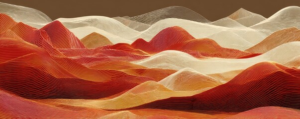 Abstract landscape of rolling hills rendered in warm tones with subtle lines creating depth and texture