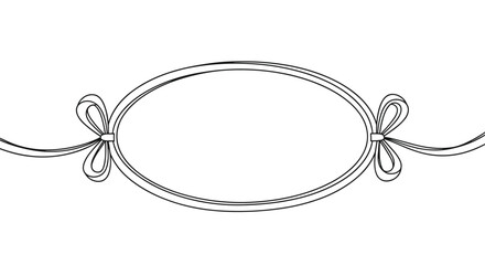Decorative oval frame with ribbon bows on each side in a black and white line art style for greeting card designs.