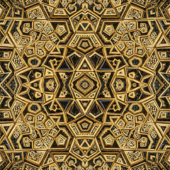 islamic geometric pattern on an ornate golden architectural surface showcases traditional arabesque design for luxurious cultural heritage background