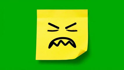 Expressing Frustration: A sticky note captures raw frustration with a drawn face of angst, showcasing the universal experience of displeasure against vibrant green background.
