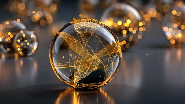 Golden glass spheres with network connections