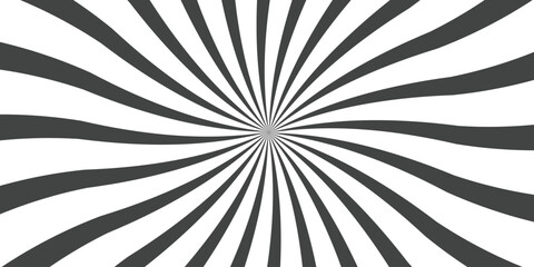 Abstract black and white sunburst ray pattern vector illustration. Radial burst texture isolated on transparent background, suitable for posters, banners, flyers, retro designs, and graphic projects.