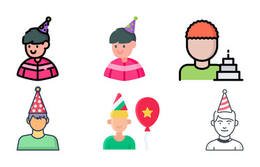 Birthday Boy Icon & Vector Set | Cute HBD Boy, Kids Birthday Graphics & Celebration Illustrations