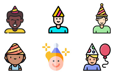 Birthday Boy Icon & Vector Set | Cute HBD Boy, Kids Birthday Graphics & Celebration Illustrations