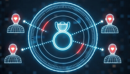 Innovative Network of Success: Digital minds interconnected, celebrate the trophy of achievement within a futuristic, blue-hued interface representing innovation. 