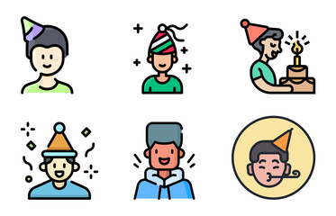 Birthday Boy Icon & Vector Set | Cute HBD Boy, Kids Birthday Graphics & Celebration Illustrations