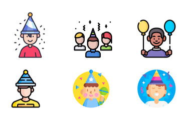 Birthday Boy Icon & Vector Set | Cute HBD Boy, Kids Birthday Graphics & Celebration Illustrations