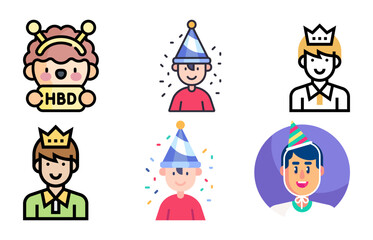 Birthday Boy Icon & Vector Set | Cute HBD Boy, Kids Birthday Graphics & Celebration Illustrations