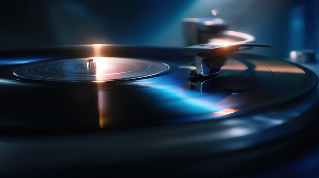 Vinyl record abstrack background turntable closeup glowing groove colorful light music nostalgia mood
